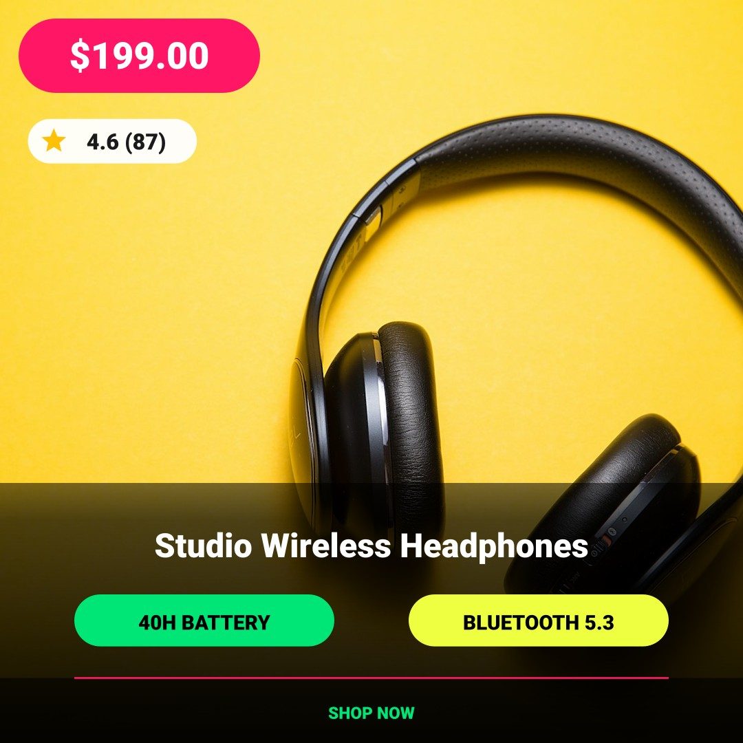 Headphones, Tech Neon template